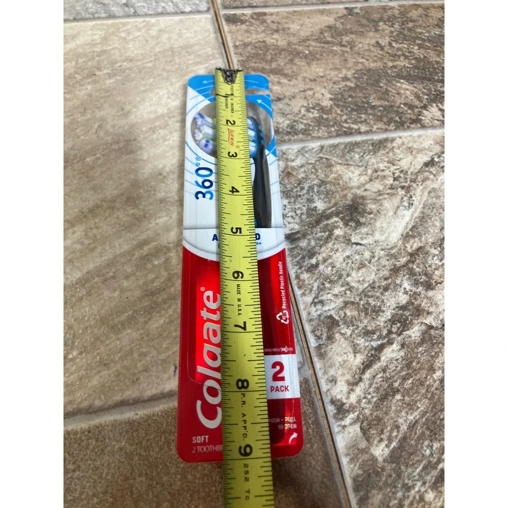 Colgate 360 Advanced Floss-Tip Soft Toothbrushes 2 Pack Black Blue Yellow